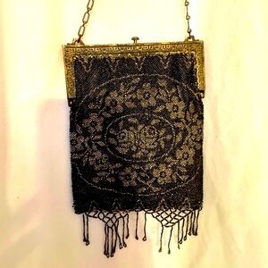 Vintage Antique Woman’s evening bag with metal chain shoulder strap
